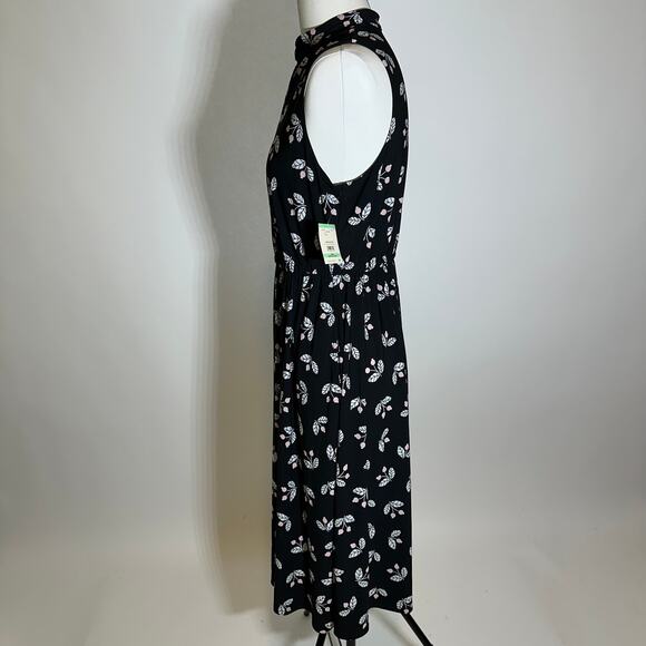 NWT Anne Klein Black Pink Floral Sleeveless Midi Dress Pockets Womens Size 10 - Picture 4 of 11